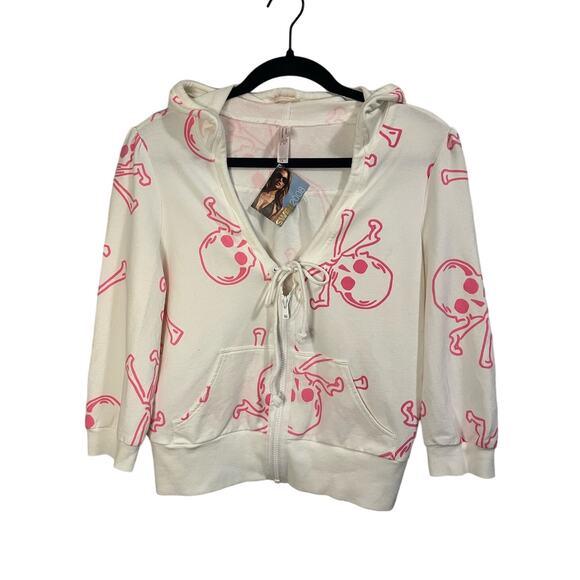 Victoria's Secret Tops - Dead Stock Rare 2008 Vintage Victoria’s Secret Neon Pink Skull Print Hoodie sz S